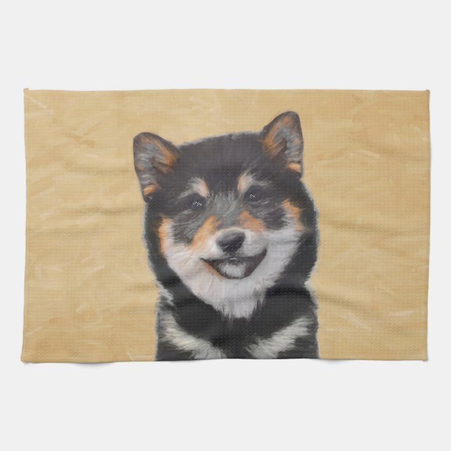 Shiba Inu (Black and Tan) Painting - Dog Art Kitchen Towel (Horizontal)