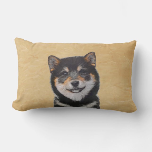 Shiba Inu (Black and Tan) Painting - Dog Art Lumbar Pillow (Front)