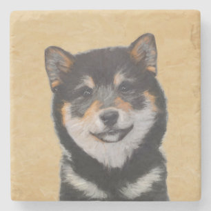 Shiba Inu (Black and Tan) Painting - Dog Art Stone Coaster