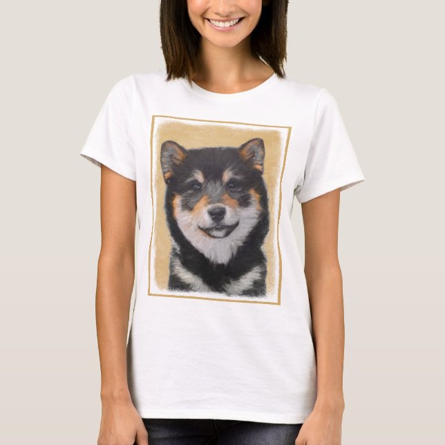 Shiba Inu (Black and Tan) Painting - Dog Art T-Shirt (Front)