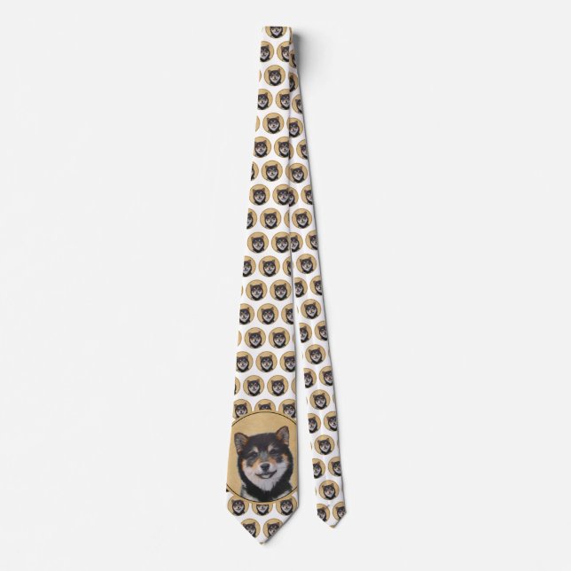 Shiba Inu (Black and Tan) Painting - Dog Art Tie (Front)