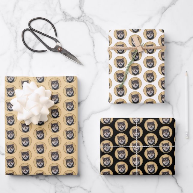 Shiba Inu (Black and Tan) Painting - Dog Art Wrapping Paper Sheet (Front)