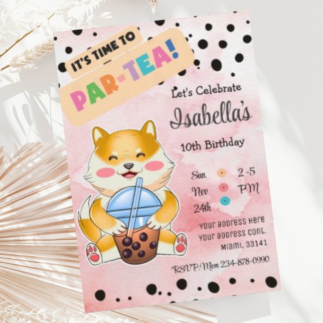 Shiba Inu Boire Boba Thé Anniversaire Invitation (Créateur téléchargé)