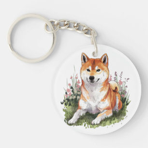 Shiba Inu Chien couleur Porte - clé aquarelle Art