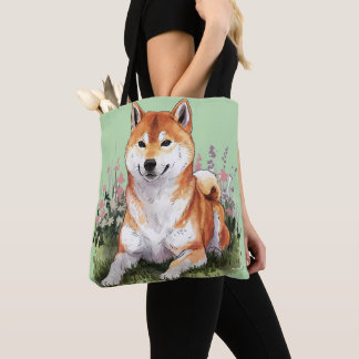Shiba Inu Chien Vert Sac fourre-tout Aquarelle Art