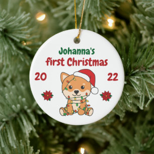 Shiba Inu Christmas Babys first Christmas Ceramic Ornament