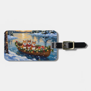 Shiba Inu Christmas Boat Holiday Luggage Tag