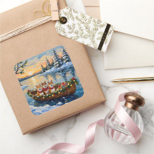 Shiba Inu Christmas Boat Holiday Square Sticker