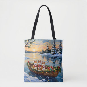 Shiba Inu Christmas Boat Holiday Tote Bag