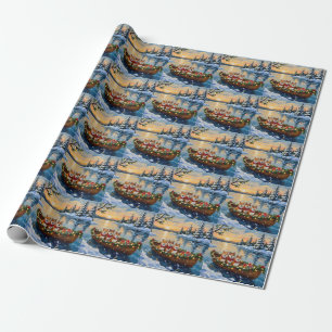Shiba Inu Christmas Boat Holiday Wrapping Paper