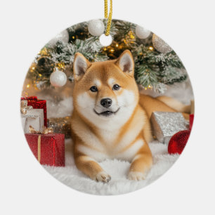 Shiba Inu Christmas Ceramic Ornament