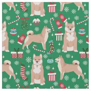 shiba inu christmas dog holiday fabric