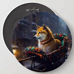Shiba Inu Christmas Festive Season 6 Inch Round Button