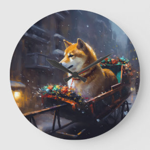 Shiba Inu Christmas Festive Season  Large Clock