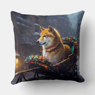 Shiba Inu Christmas Festive Season  Throw Pillow