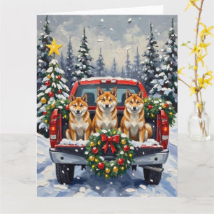 Shiba Inu Christmas Red Truck Holiday Card