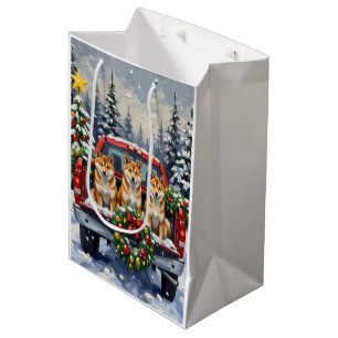 Shiba Inu Christmas Red Truck Holiday Medium Gift Bag