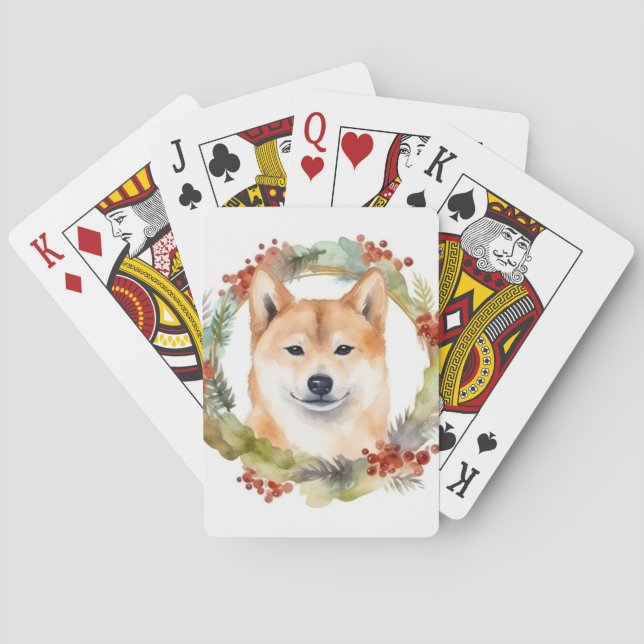 Shiba Inu Christmas Wreath Festive Pup Playing Cards (Back)