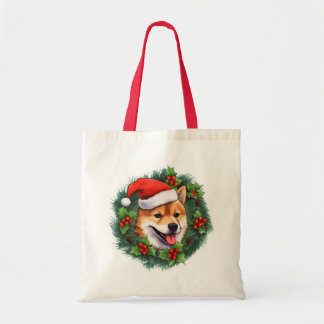 Shiba Inu Christmas Wreath Tote Bag