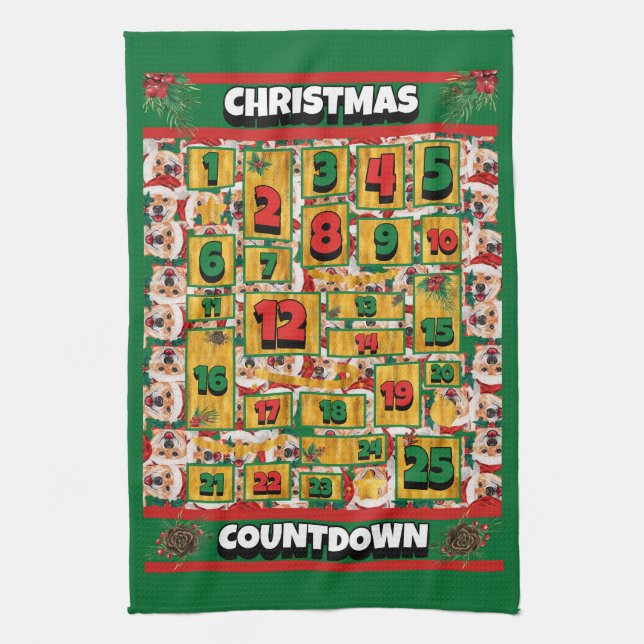 Shiba Inu Countdown Christmas Advent Calendar Dog Kitchen Towel (Vertical)