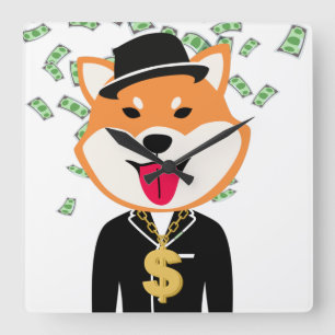 Shiba Inu Crypto Millionaire Square Wall Clock
