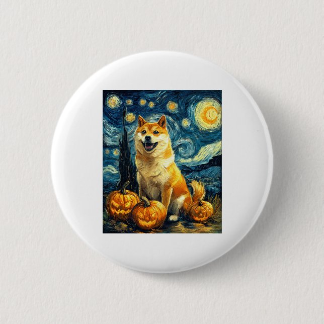 Shiba Inu Cute Dog Halloween Jack O Lantern Pumpki 2 Inch Round Button (Front)