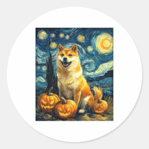Shiba Inu Cute Dog Halloween Jack O Lantern Pumpki Classic Round Sticker