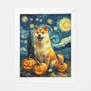 Shiba Inu Cute Dog Halloween Jack O Lantern Pumpki Fleece Blanket