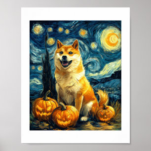 Shiba Inu Cute Dog Halloween Jack O Lantern Pumpki Poster