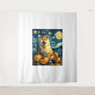 Shiba Inu Cute Dog Halloween Jack O Lantern Pumpki Tapestry