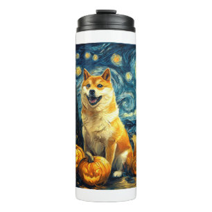 Shiba Inu Cute Dog Halloween Jack O Lantern Pumpki Thermal Tumbler
