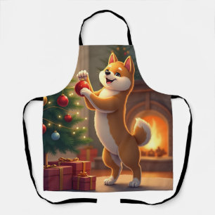 Shiba Inu Decorating the Christmas Tree Painting Apron