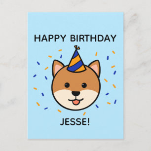 Shiba Inu Dog   Blue & Orange Birthday Greeting Postcard