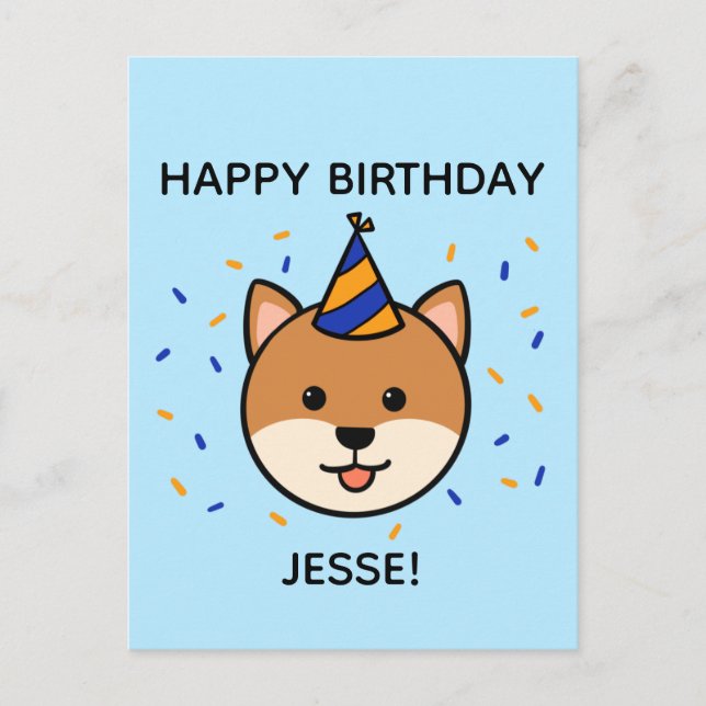 Shiba Inu Dog | Blue & Orange Birthday Greeting Postcard (Front)