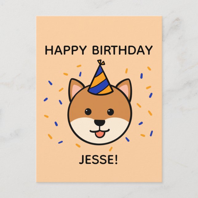 Shiba Inu Dog | Blue & Orange Birthday Greeting Postcard (Front)