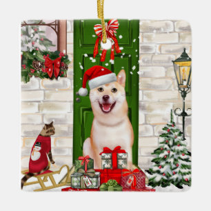 Shiba Inu Dog Christmas  Ceramic Ornament