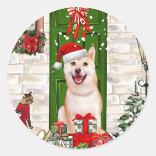 Shiba Inu Dog Christmas  Classic Round Sticker