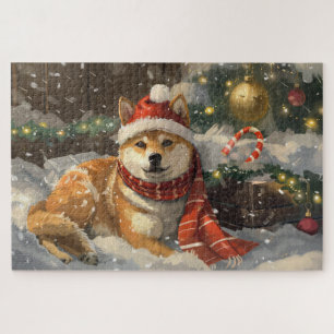 Shiba Inu Dog Christmas Festive Jigsaw Puzzle