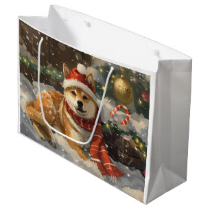 Shiba Inu Dog Christmas Festive Large Gift Bag