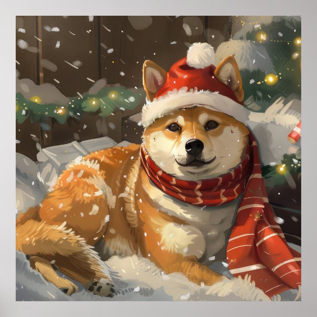 Shiba Inu Dog Christmas Festive Poster (Front)