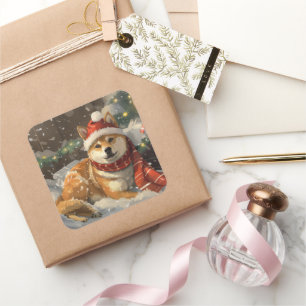 Shiba Inu Dog Christmas Festive Square Sticker