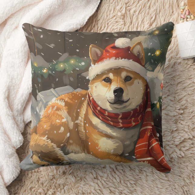 Shiba Inu Dog Christmas Festive Throw Pillow (Blanket)