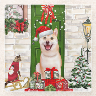 Shiba Inu Dog Christmas  Glass Coaster