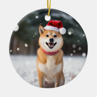 Shiba Inu Dog Christmas Keepsake Ceramic Ornament