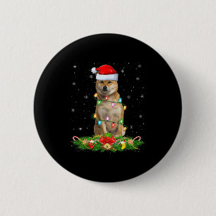Shiba Inu Dog Christmas Lights Funny Santa Hat Xma 2 Inch Round Button