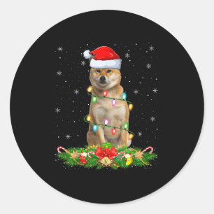 Shiba Inu Dog Christmas Lights Funny Santa Hat Xma Classic Round Sticker