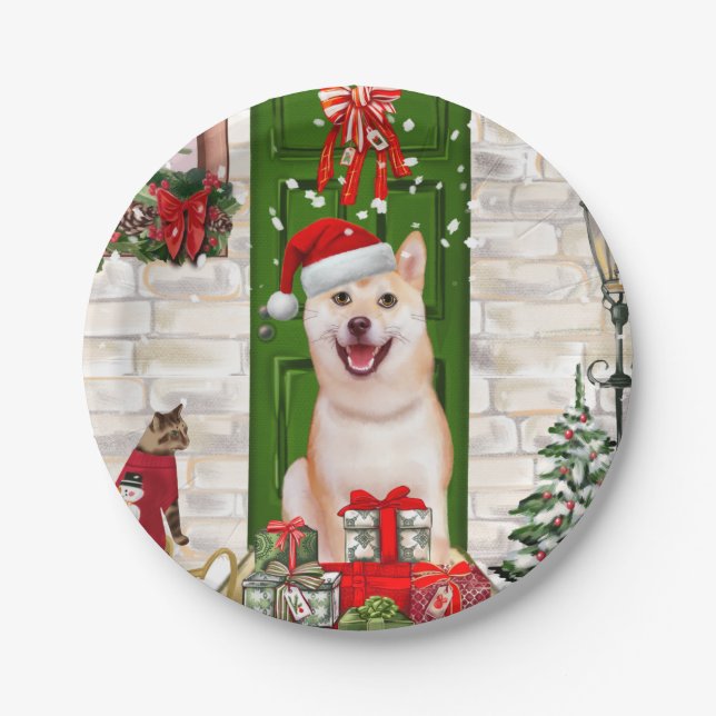 Shiba Inu Dog Christmas  Paper Plate (Front)