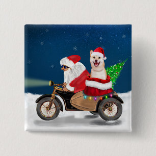 Shiba Inu Dog Christmas Santa Claus 2 Inch Square Button