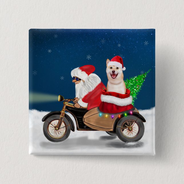 Shiba Inu Dog Christmas Santa Claus   2 Inch Square Button (Front)
