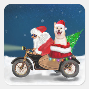 Shiba Inu Dog Christmas Santa Claus Square Sticker